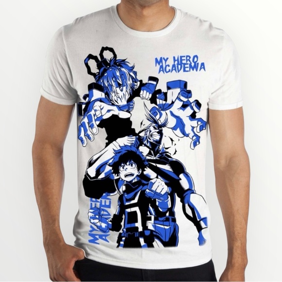 my hero academia Other - My Hero Academia Blue & White Print Tee